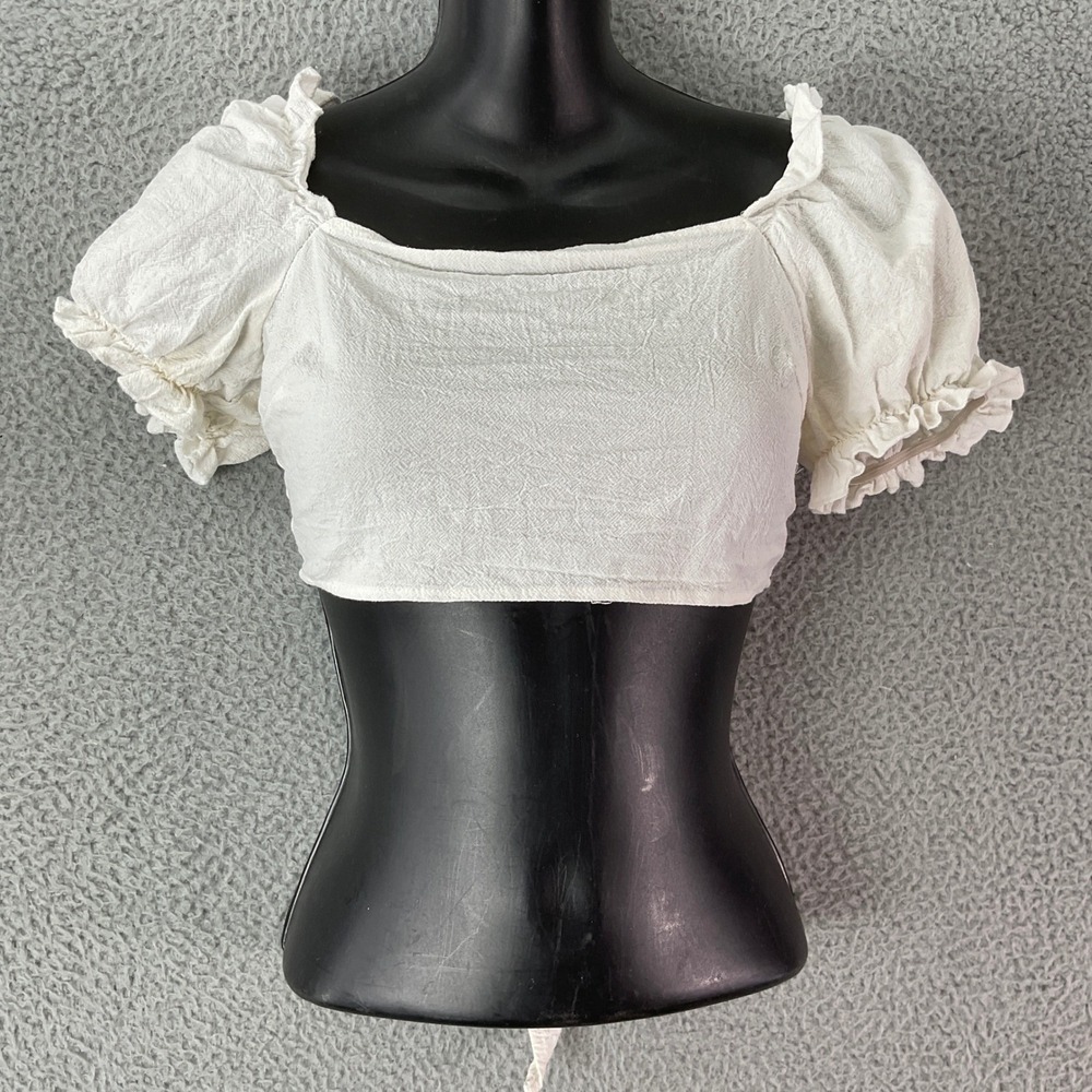 Unbranded Crop Top Women Small White Excellent Tie Back Puff Sleeve Milkmaid